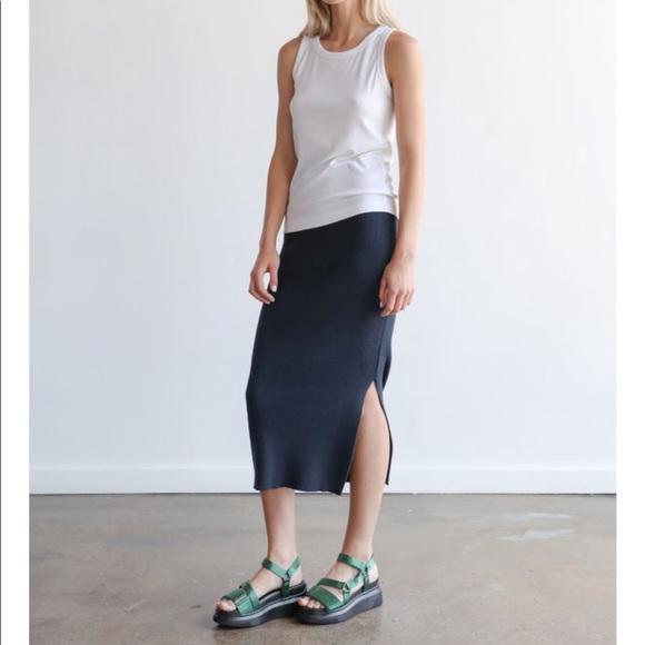 Mijeong Park Rib Knit MIDI Skirt in Navy - Picture 5 of 11